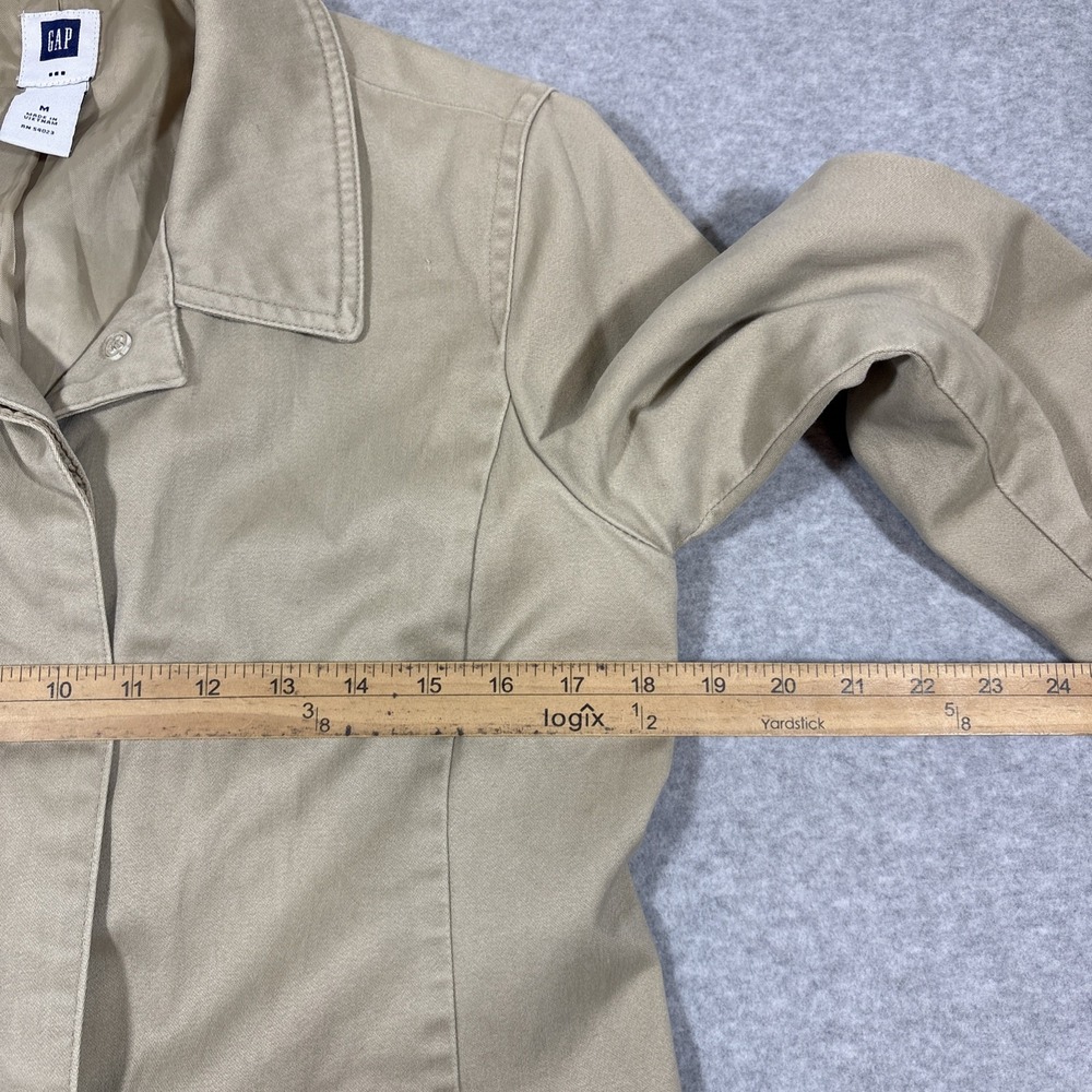 Vintage GAP Trench Coat Womens Sz M Beige Business Preppy Button - Picture 6 of 8